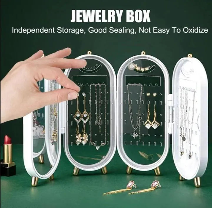 White Gold-Tone Jewelry Box for Earrings Necklaces Bangles