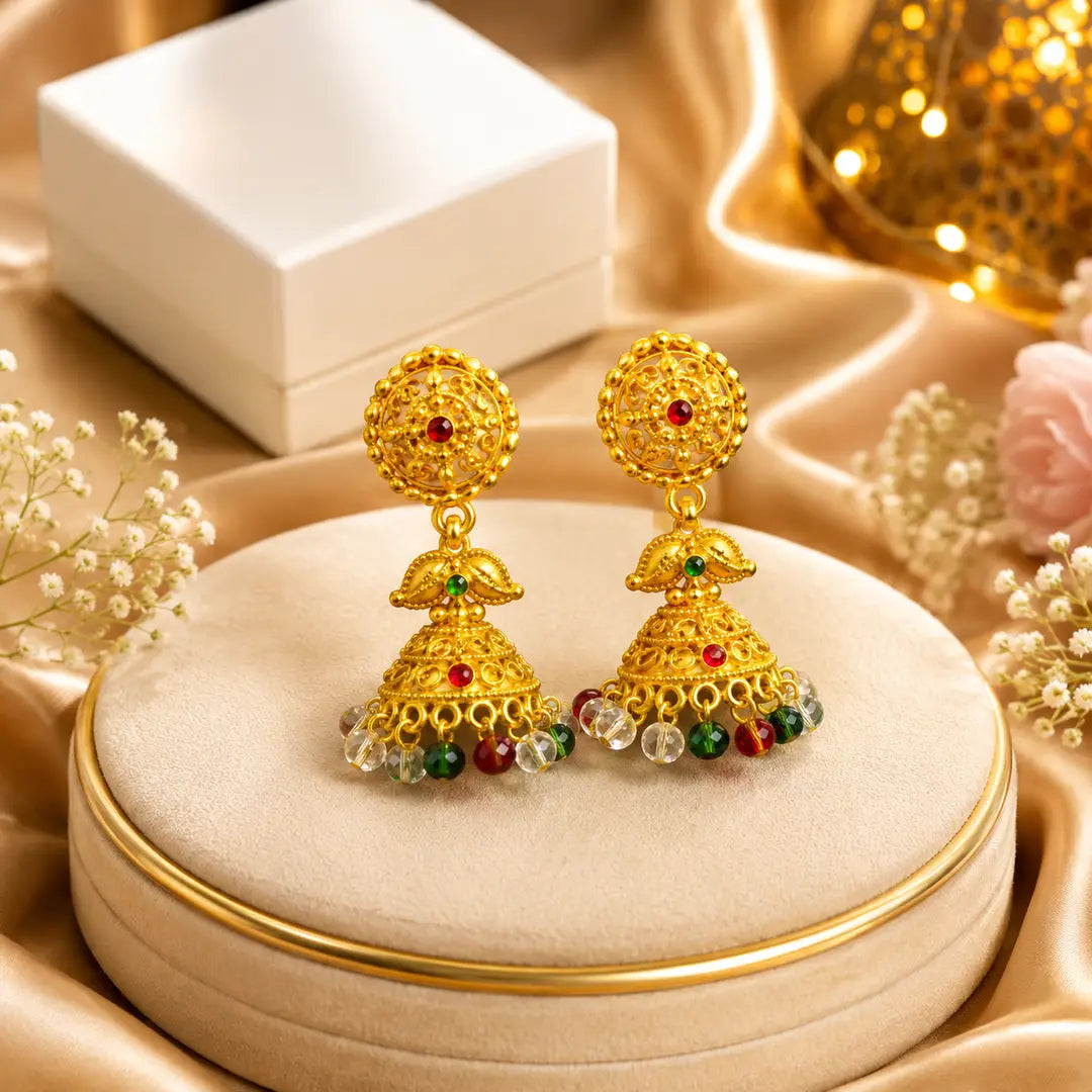 Flash Design Gold Plated Artificial Stones Jhumka