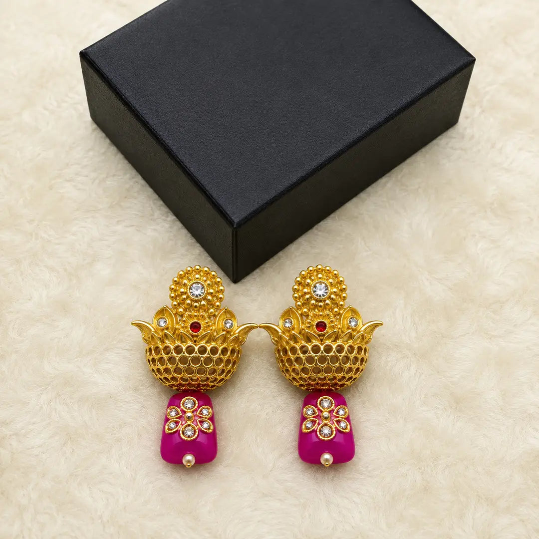 Flash Design Gold Plated Artificial Stones Earrings