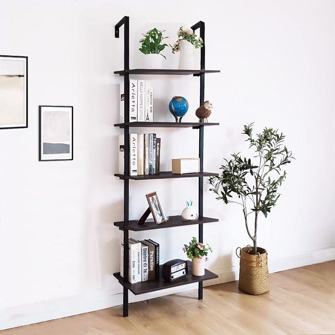 5-Layer Black Wood Bookshelf Rack for Home Office
