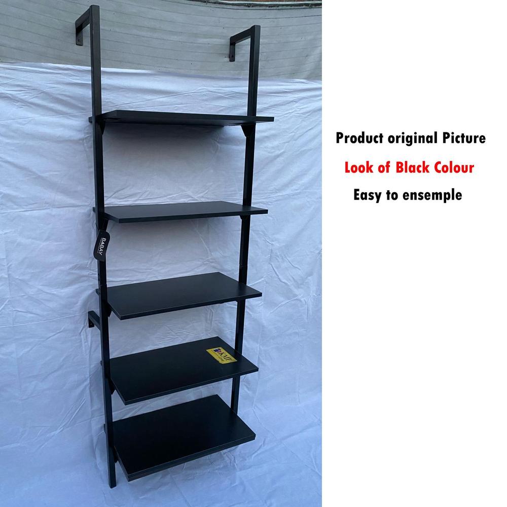 5-Layer Black Wood Bookshelf Rack for Home Office