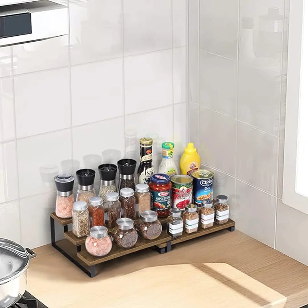 3 layer Rack Shelf Organizer | Wooden Shelf rack for kitchen