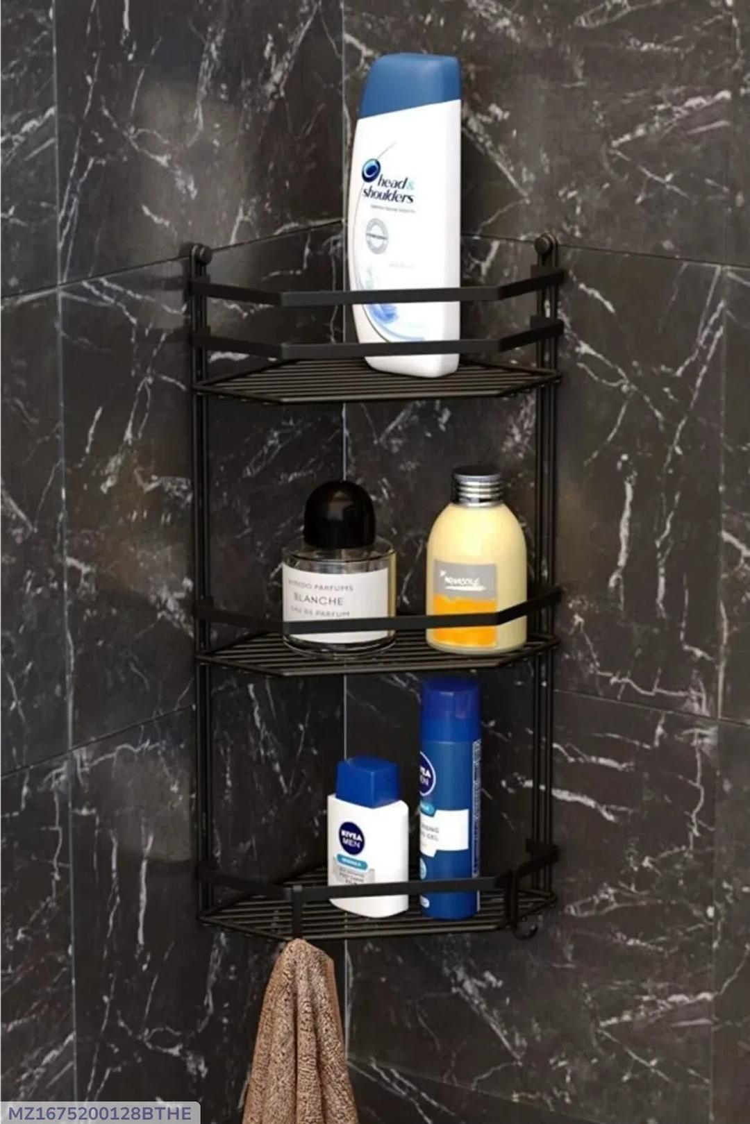 Black Corner Bathroom Shelf with 3-Tier Storage