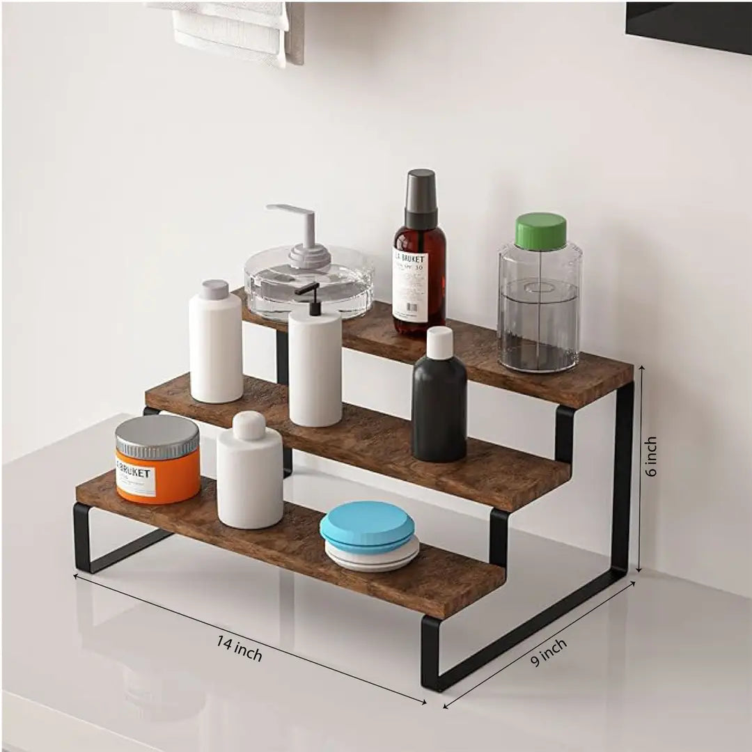3 layer Rack Shelf Organizer | Wooden Shelf rack for kitchen