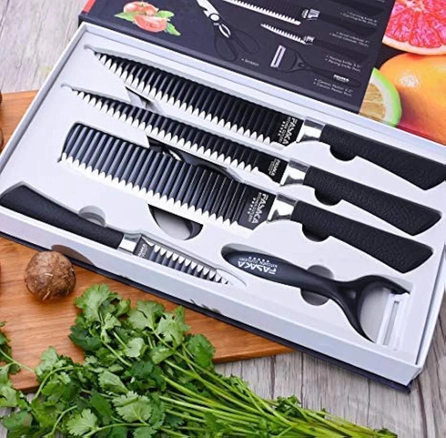 6-Piece Stainless Steel Chef Knife Set Black