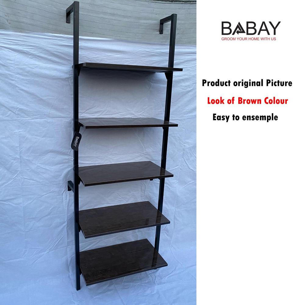 5-Layer Black Wood Bookshelf Rack for Home Office