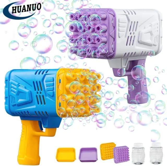 Kids Bubble Blaster Gun Blue Purple 36 Nozzle