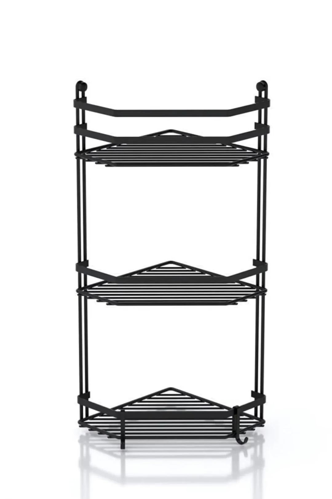 Black Corner Bathroom Shelf with 3-Tier Storage