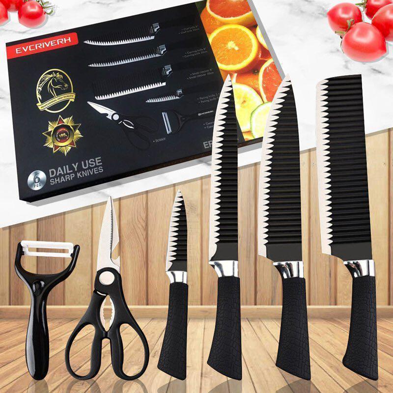 6-Piece Stainless Steel Chef Knife Set Black