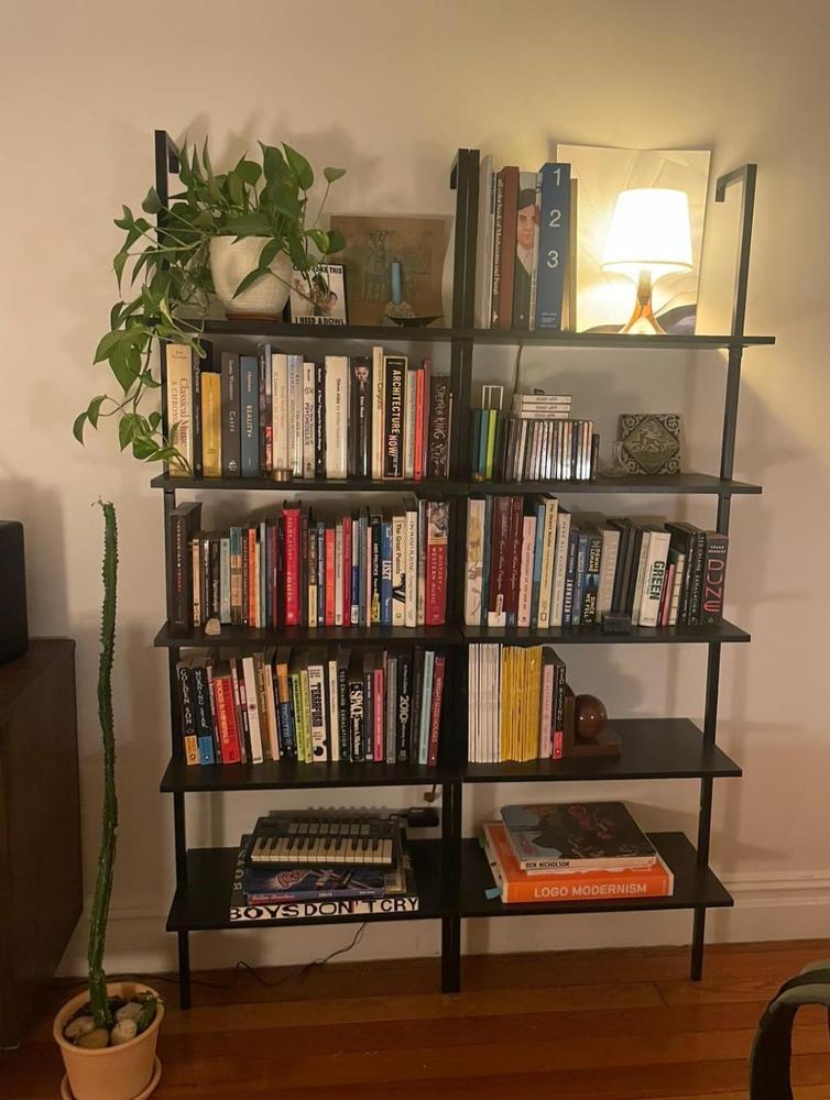 5-Layer Black Wood Bookshelf Rack for Home Office