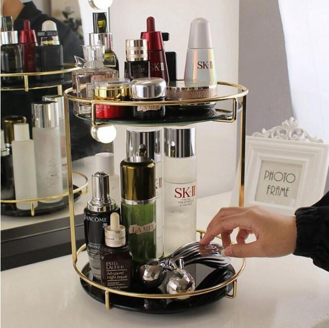 Double Layered Cosmetic Organizer Black Glass