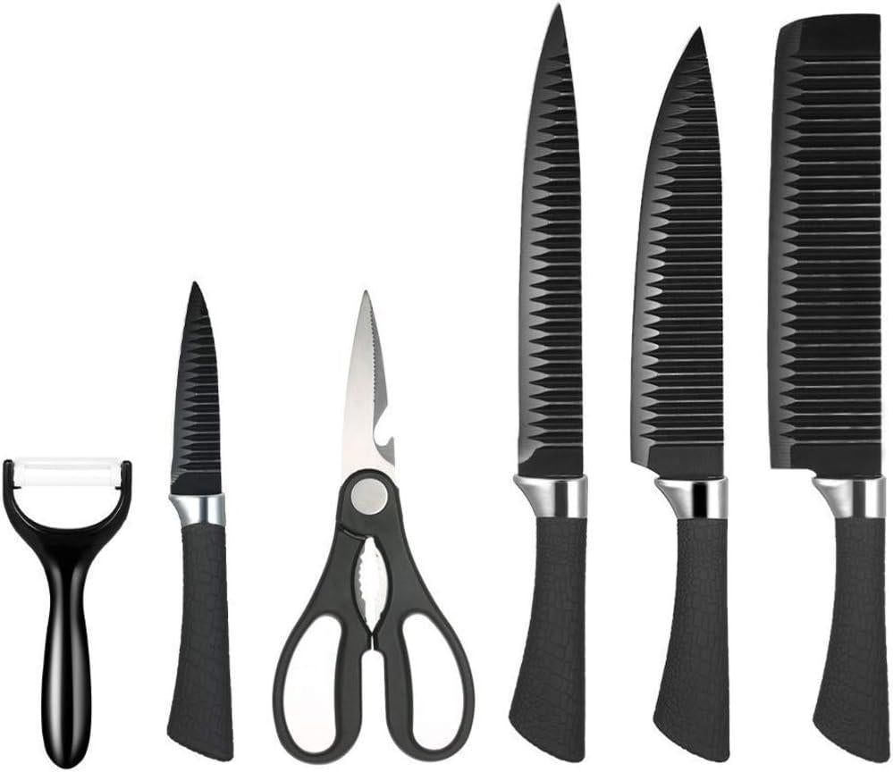 6-Piece Stainless Steel Chef Knife Set Black