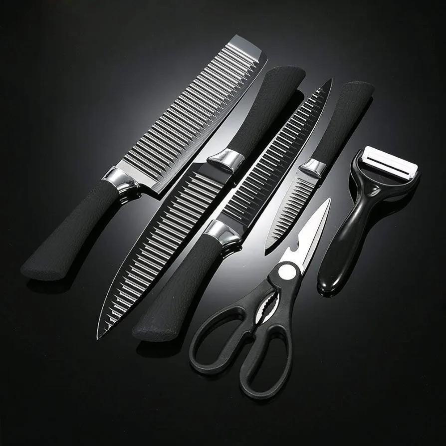 6-Piece Stainless Steel Chef Knife Set Black