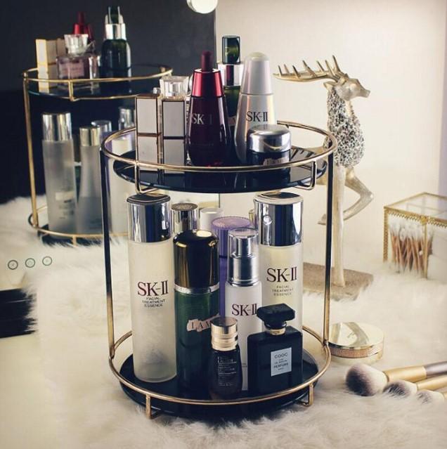 Double Layered Cosmetic Organizer Black Glass