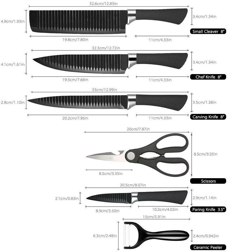 6-Piece Stainless Steel Chef Knife Set Black