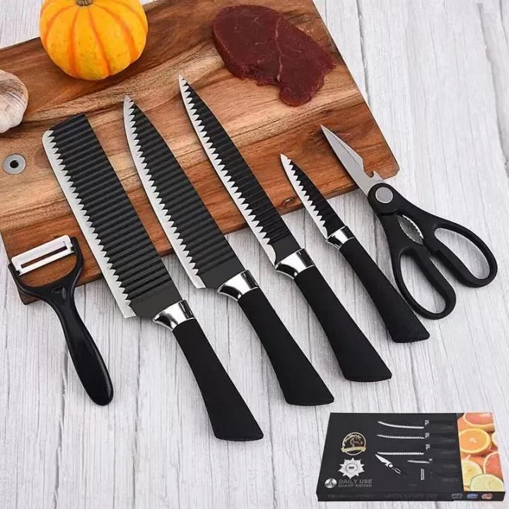 6-Piece Stainless Steel Chef Knife Set Black