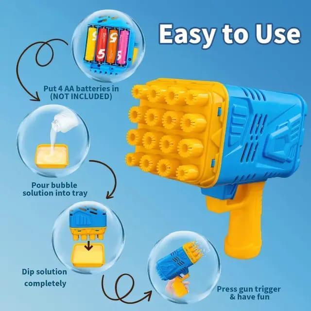 Kids Bubble Blaster Gun Blue Purple 36 Nozzle