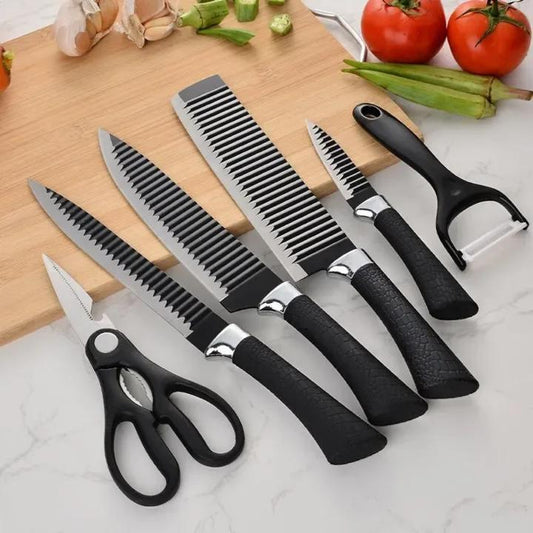 6-Piece Stainless Steel Chef Knife Set Black